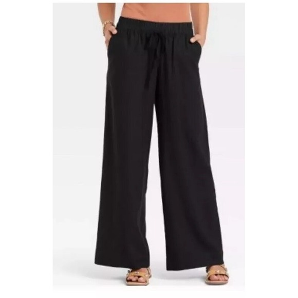 NWOT A New Day TARGET Pull-On Linen Pants BLACK MEDIUM TIE POCKETS - Picture 1 of 6